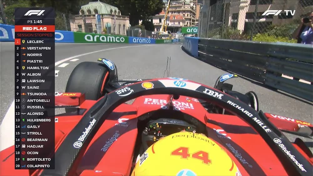 Ferrari y Verstappen dominan los Libres 3 del GP de Mónaco 2025; bandera roja por Hamilton